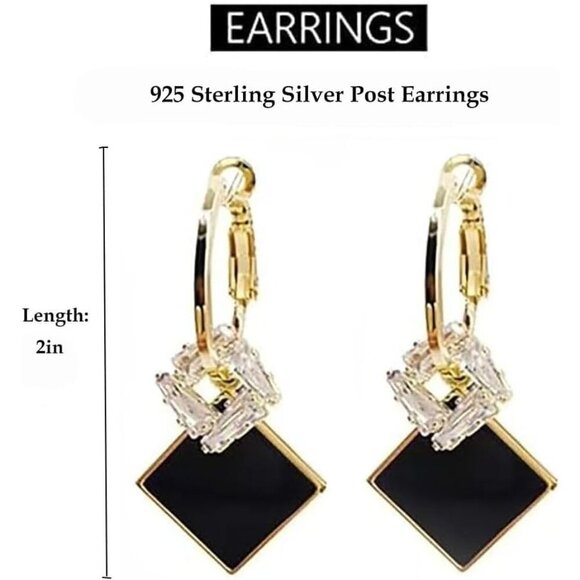 Black-01 Gold Lightweight Statement Dangle Hypoallergic Earrings For Women - Picture 6 of 7